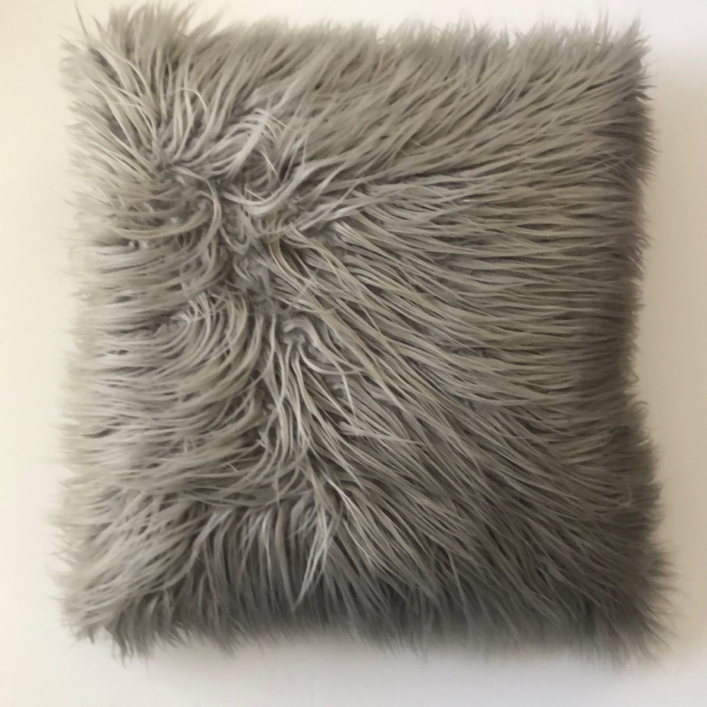 Pretty gray faux fur pillows with faux suede backs